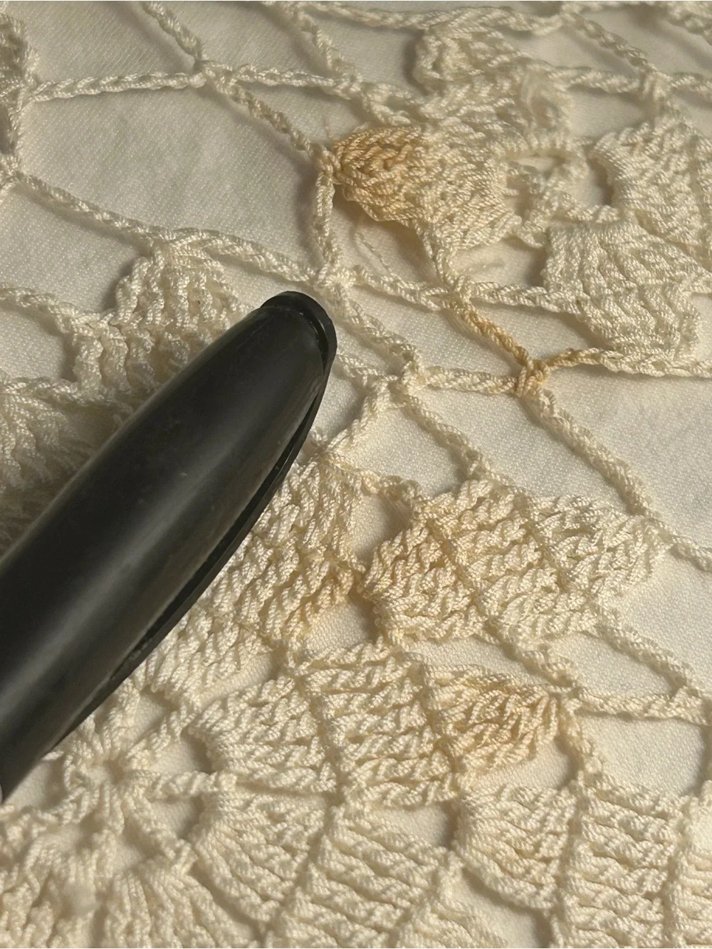 Vintage Handmade Crochet Lace Tablecloth Cream floral Starburst 65x70 MCM 1950s